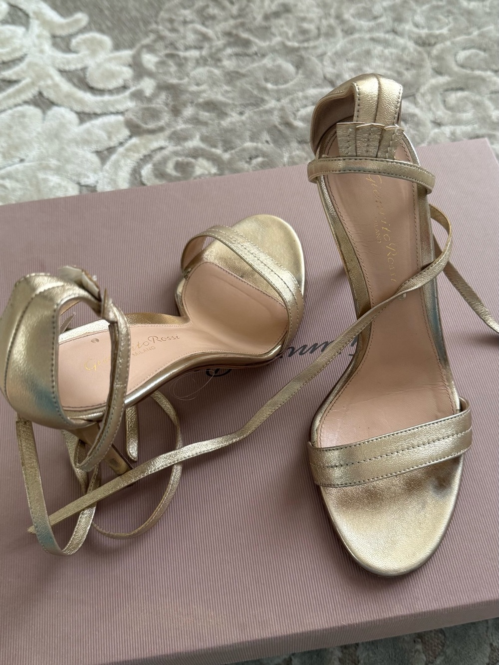 Gianvito Rossi Gold Strappy Ankle-Tie Sandals - Women Size 37.5